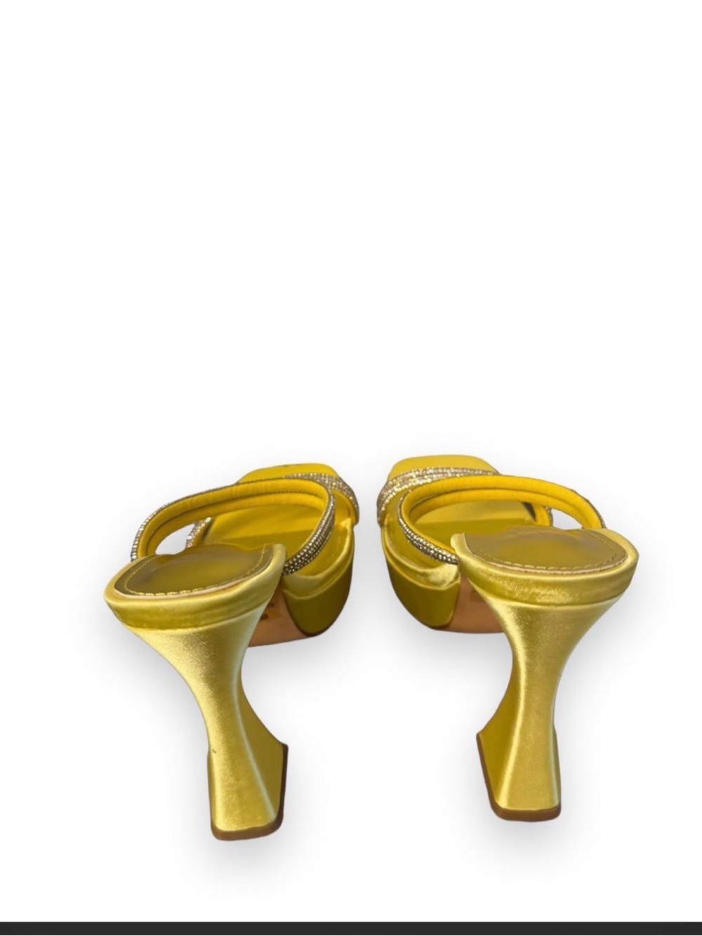 Metallic Yellow Rhinestone Two-Strap Slide Heels - Picture 2 of 3